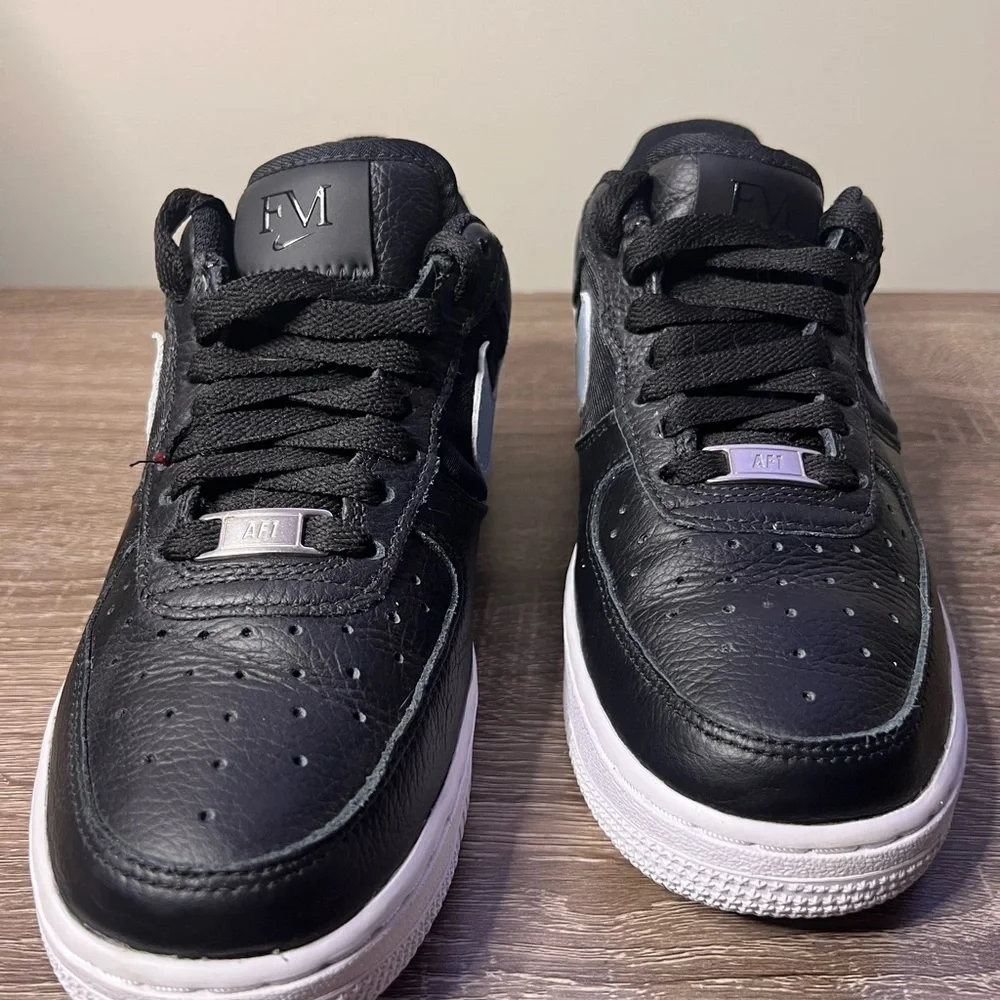Nike Air Force 1 FM Customized Black Light Blue and White Sneakers Very Clean
